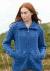 Aran Crafts Double Collar Trinity Cardigan | Blue