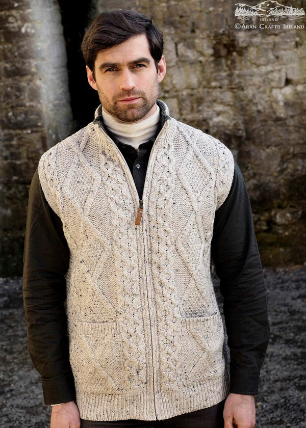 Aran Sleeveless Wool Cardigan | Clearance