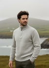 Aran Wool Half Zip Sweater | Skiddaw Oatmeal | Irish Knit