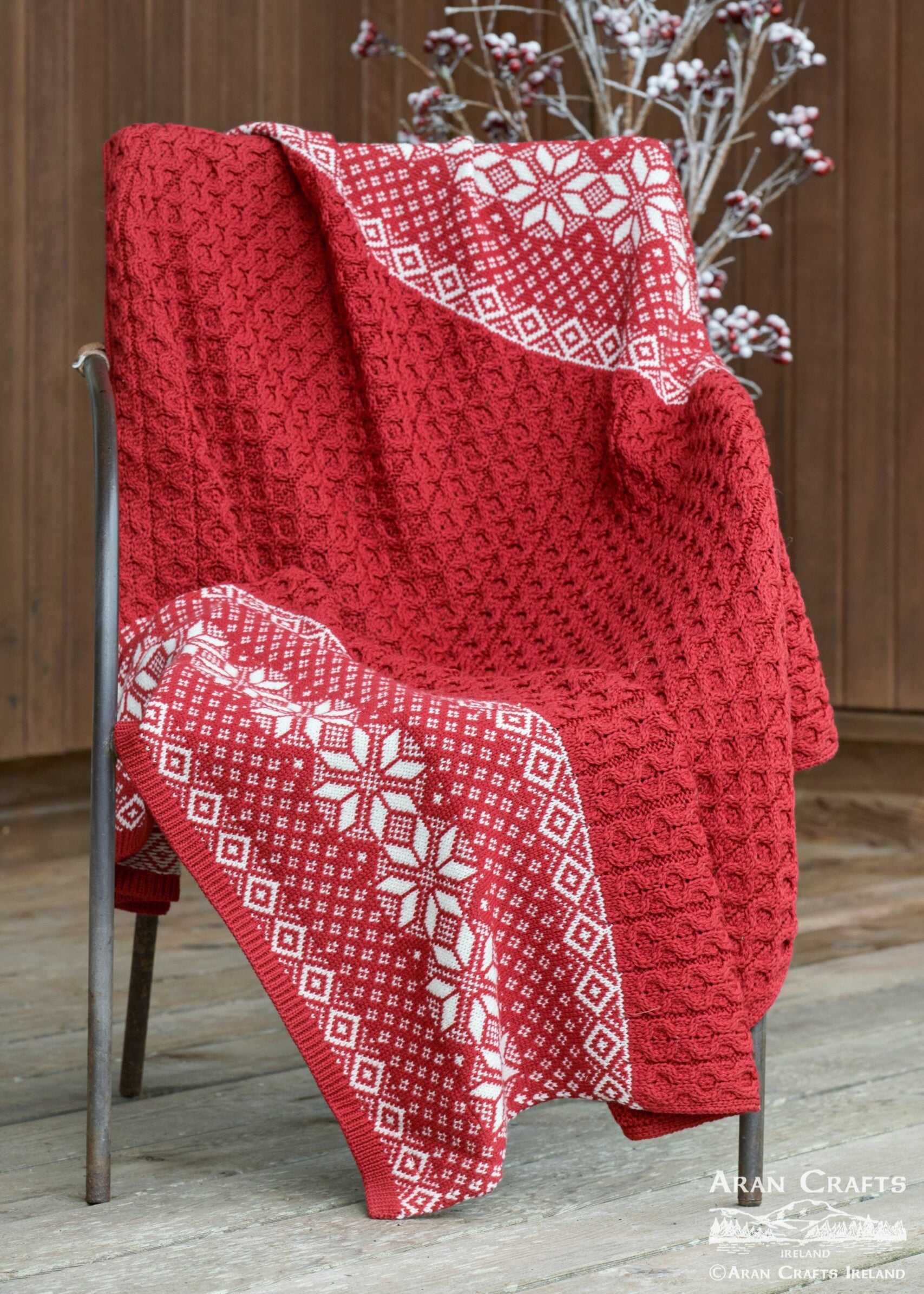 Aran Crafts Merino Wool Jaquard Throw | Red