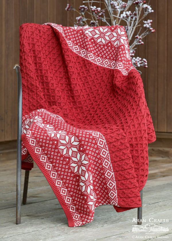 Aran Crafts Merino Wool Jaquard Throw | Red