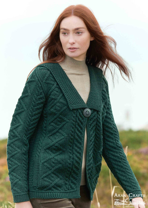 Beltra One Button Aran Cardigan | Green