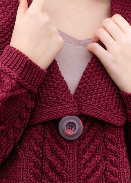 Beltra One Button Aran Cardigan | Wine