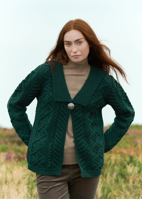 Beltra One Button Aran Cardigan | Green