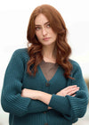 Women's Aran Ribbed Button V Neck Cardigan | Bermuda