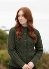 Merino Wool Short Aran Cardigan | Army Green