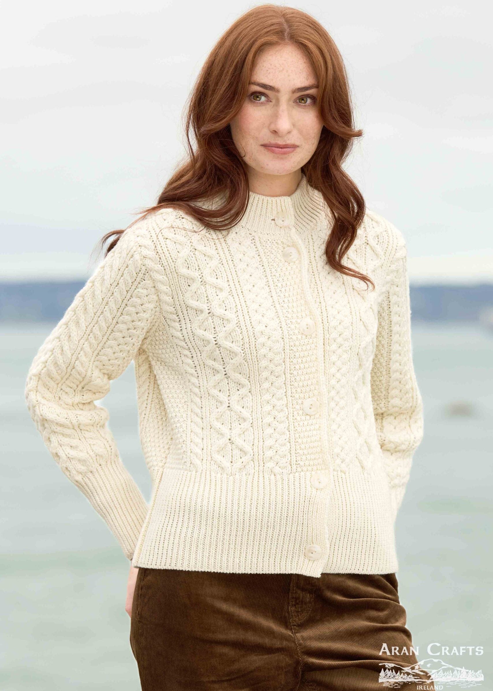 Merino Wool Short Aran Cardigan | Natural