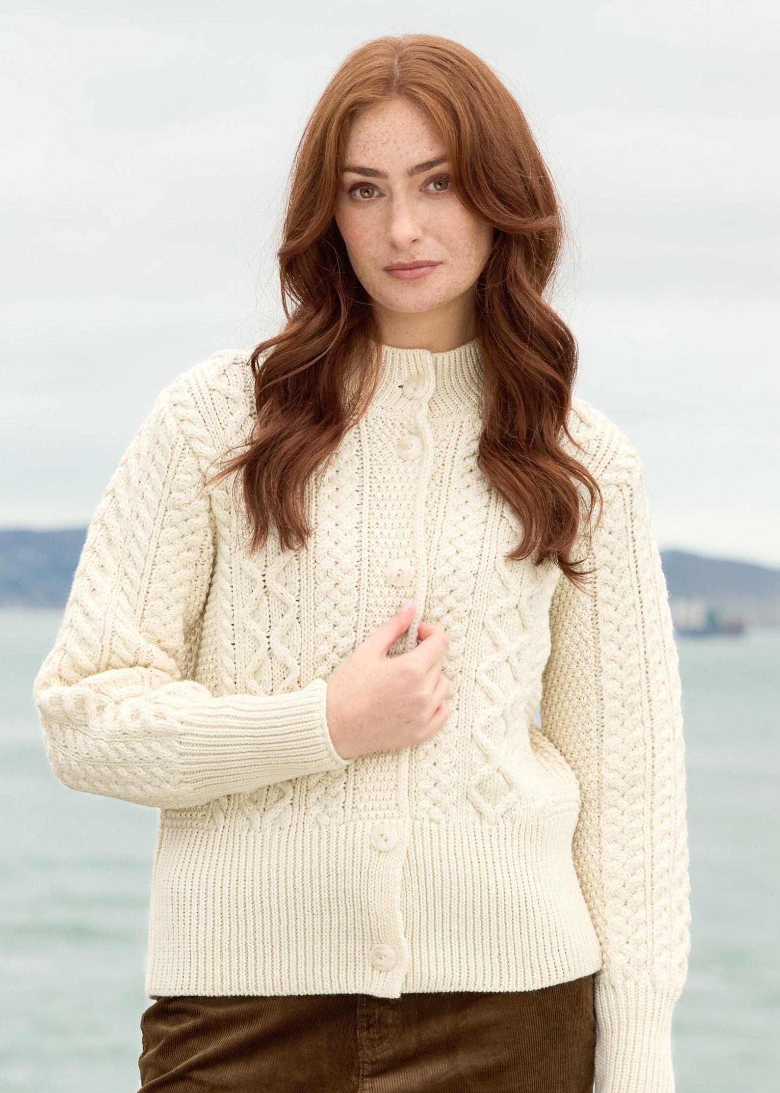 Merino Wool Short Aran Cardigan | Natural