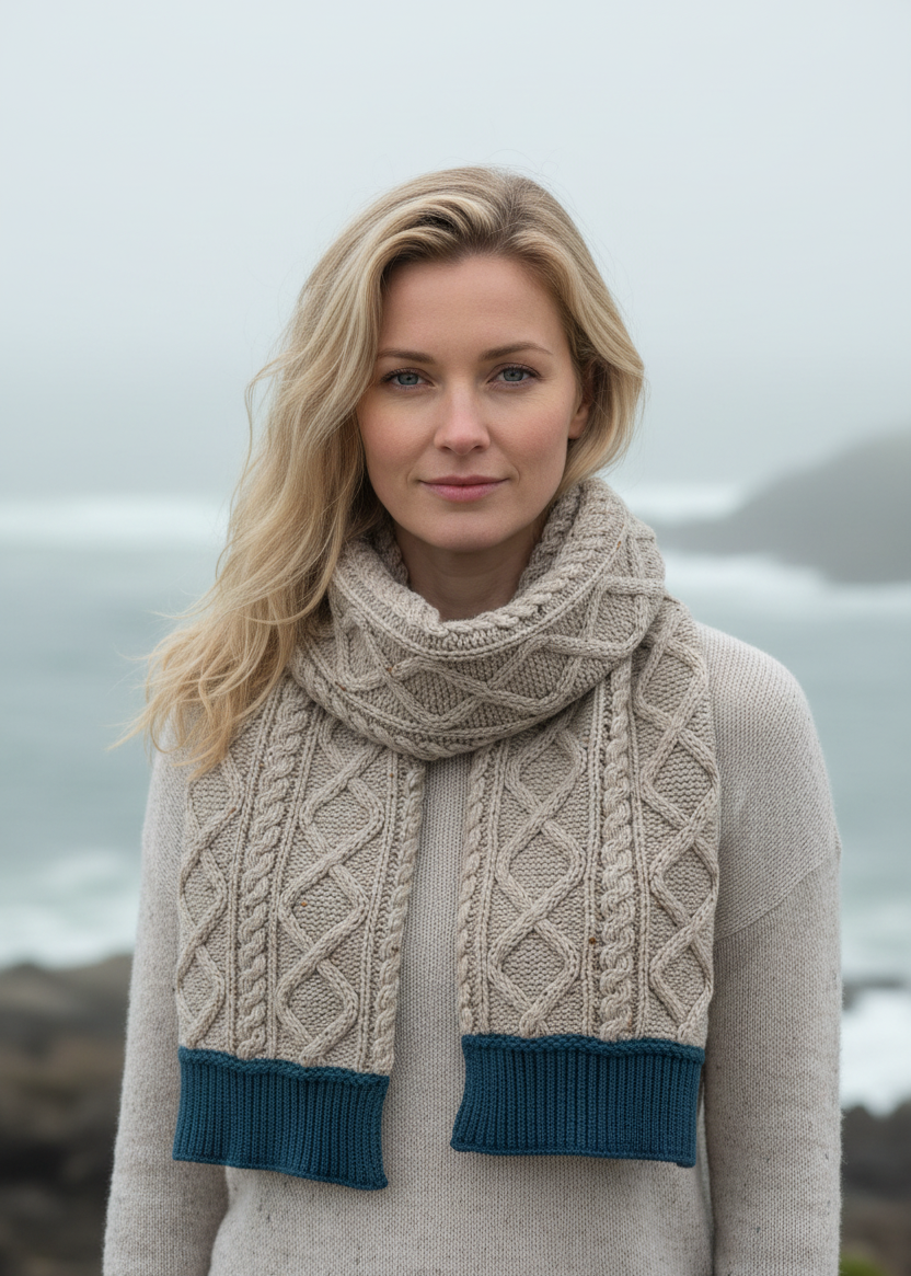 Two Tone Aran Scarf | Oatmeal & Mallard