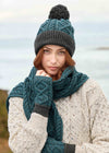Two Tone Aran Pom Pom Hat – Peacock & Charcoal