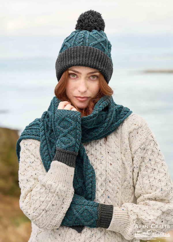 Two Tone Aran Scarf | Peacock & Charcoal