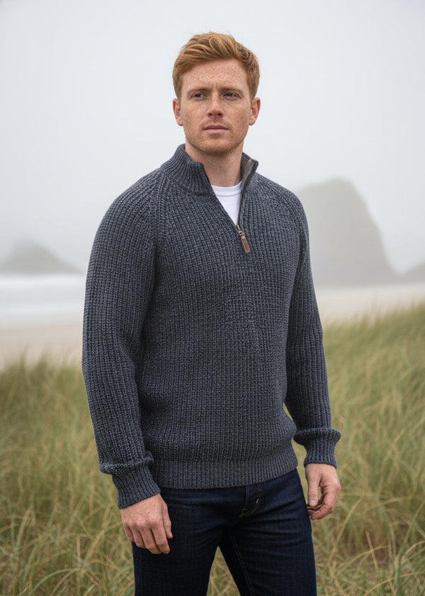 Spiddal Fisherman Rib Half Zip Sweater - Cormorant