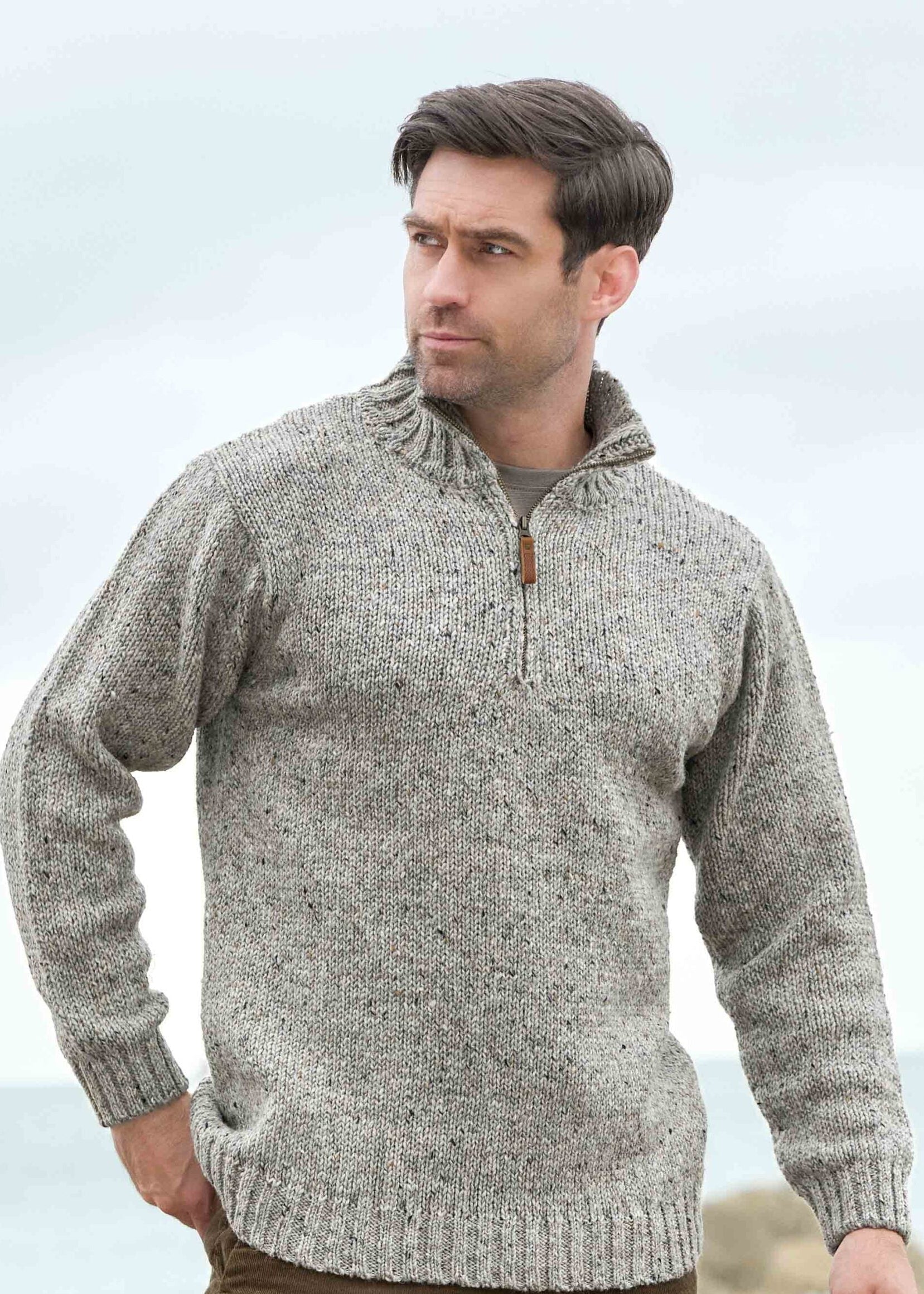 Men's Donegal Wool Half Zip Sweater - Soft Grey | 100% Irish Wool