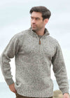 Men's Donegal Wool Half Zip Sweater - Soft Grey | 100% Irish Wool
