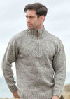 Men's Donegal Wool Half Zip Sweater - Soft Grey | 100% Irish Wool