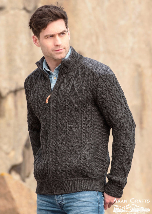 Aran Crafts Full Zip Sweater - Charcoal