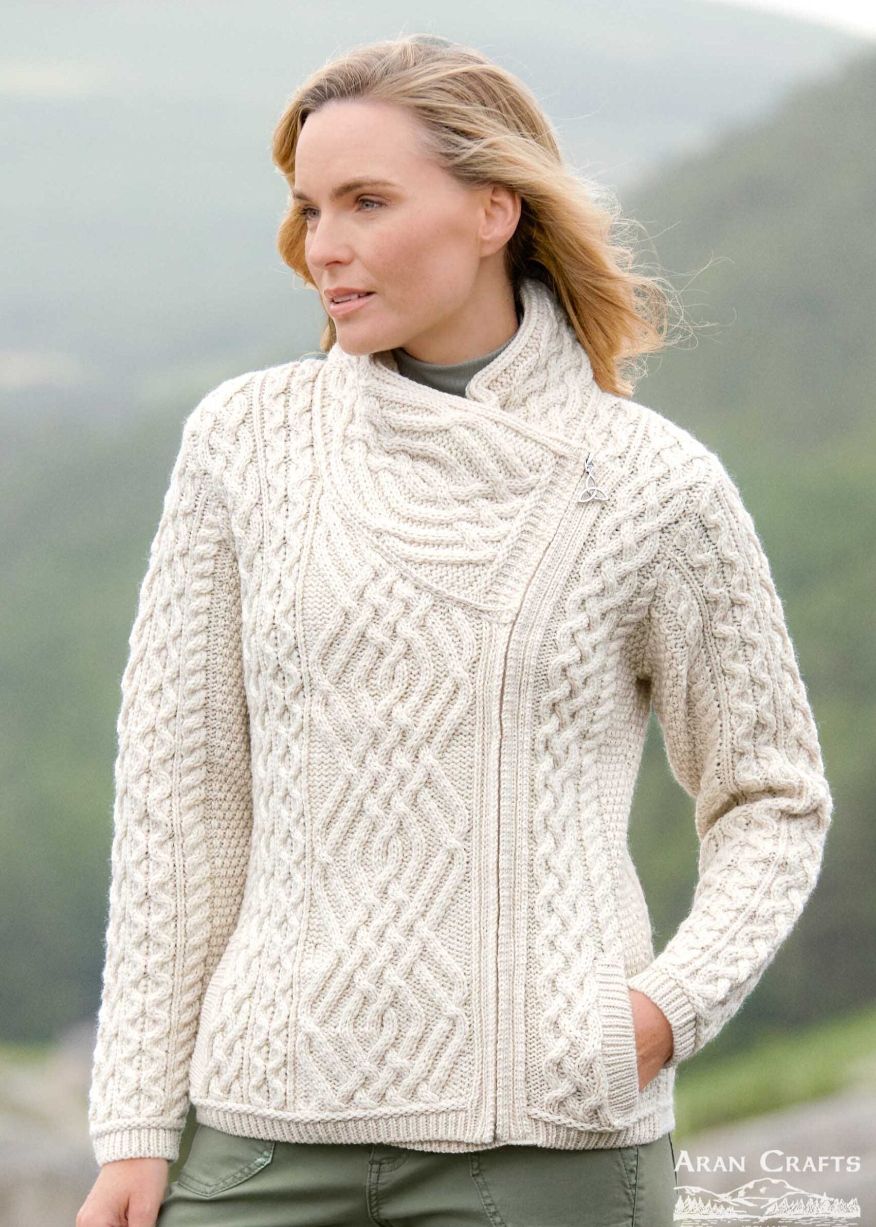 Aran Irish Cable Knit Side Zip Jacket 