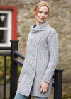 Aran Crafts Cable Knit Side Zip Coat | Soft Grey Merino Wool