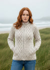 Aran Crafts Plated Zip Oatmeal Cardigan