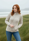 Aran Crafts Plated Zip Cardigan | Oatmeal