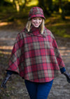 Mucros Poncho | Red Check Wool Tweed