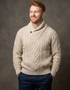 Aran-Merinowollpullover mit Schalkragen | Kamel
