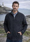 Men's Lined Wool Aran Cardigan | Charcoal