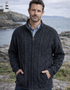 Men's Lined Wool Aran Cardigan | Charcoal