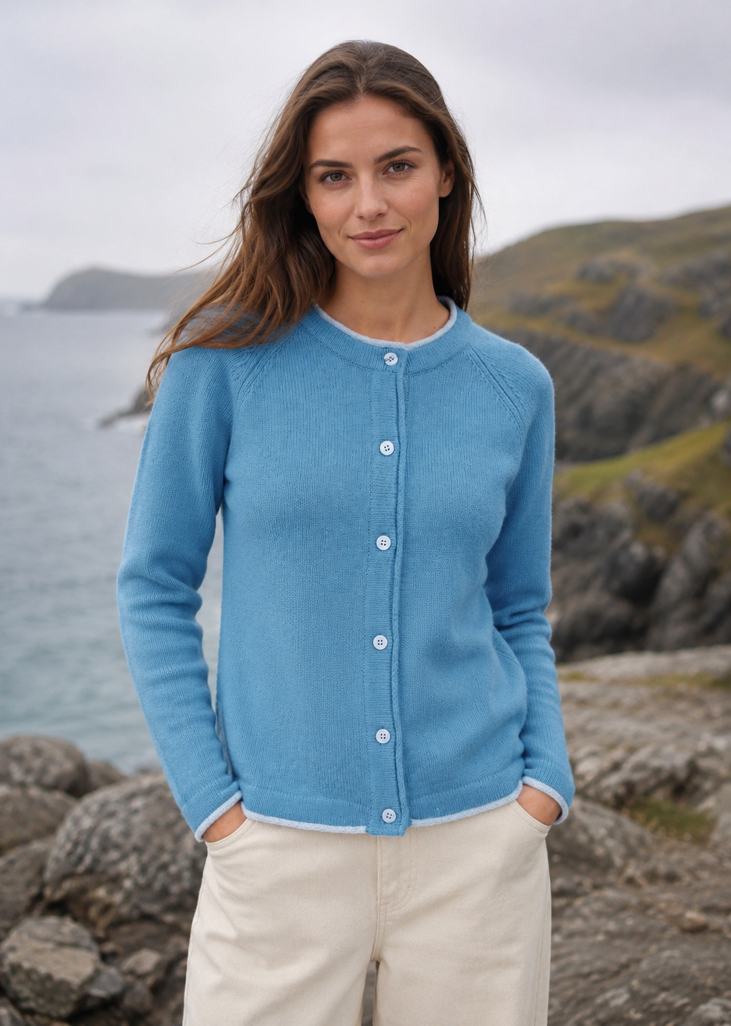 IrelandsEye Killiney Cashmere Mix Cardigan | Azure Blue