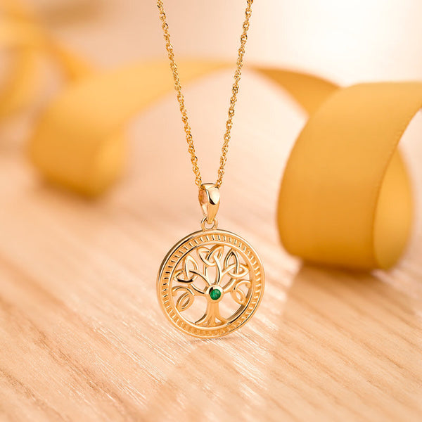 10k Gold Emerald Celtic Tree of Life Necklace