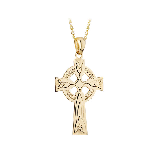 14K Gold Hand Engraved Celtic Cross Pendant