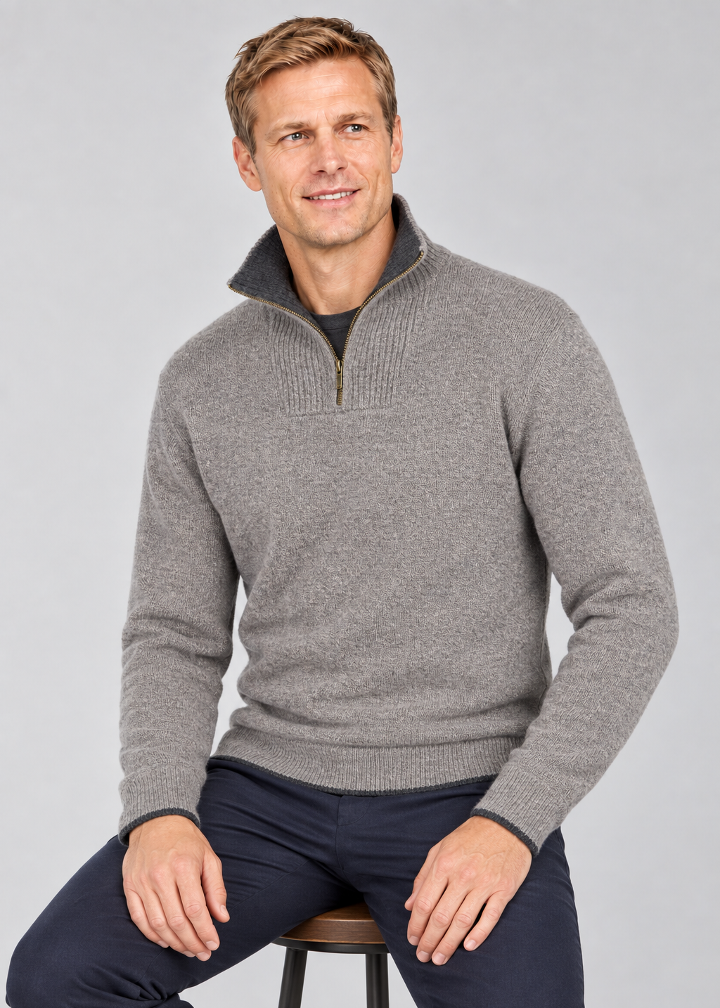 IrelandsEye Men's Lambswool Quarter Zip Sweater | Ghost Grey