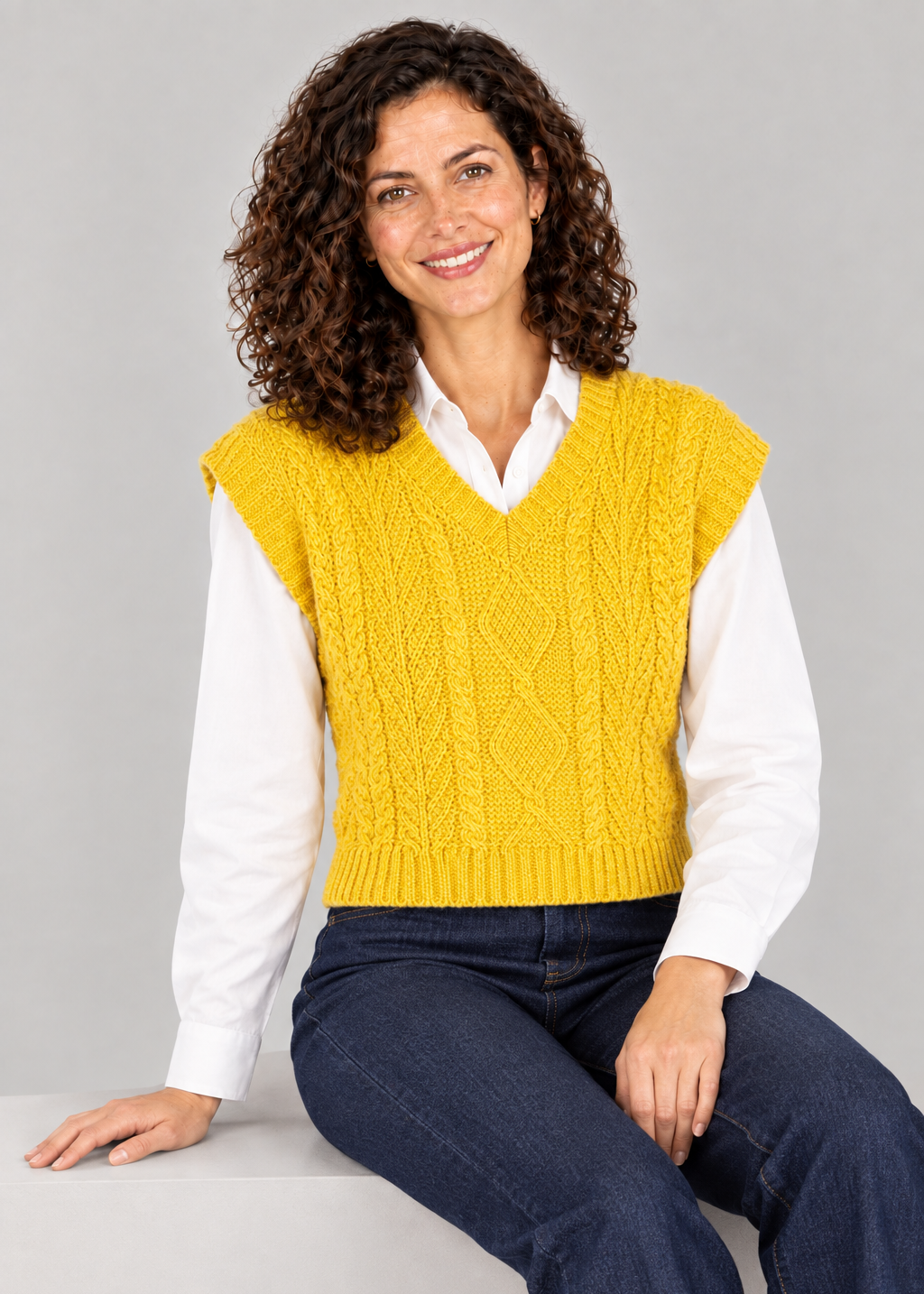 IrelandsEye Women's V Neck Aran Vest | Sunflower