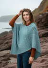 Aran Cable Knit V-Neck Poncho | Aqua Merino Wool