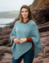 Aran Cable Knit V-Neck Poncho | Aqua Merino Wool