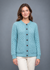 Aran Cable Knit Cardigan | 100% Wool | Aqua