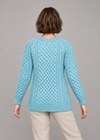 Aqua sweater rear-facing pose