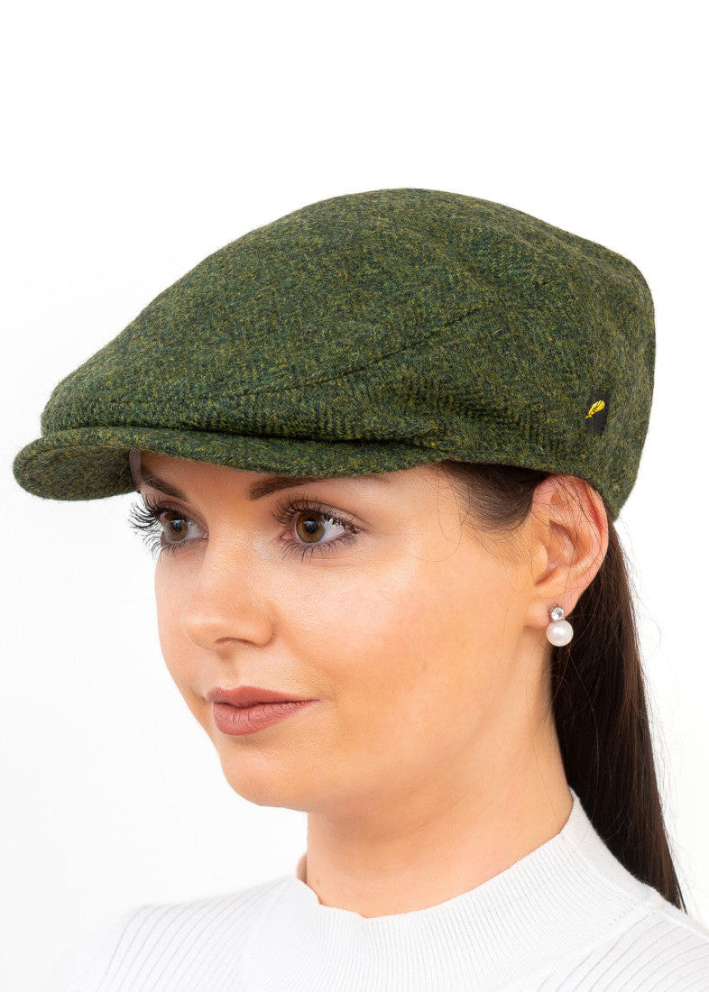 Aran Green Herringbone Flat Cap | 100% Pure New Wool | Irish Made