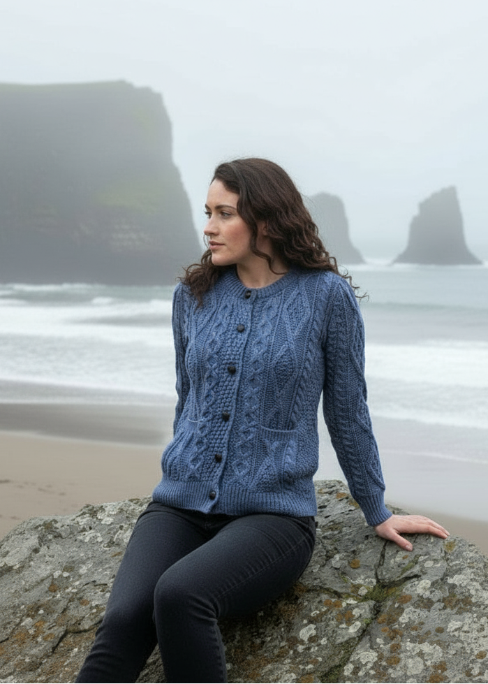 Ladies Aran Cardigan | Denim