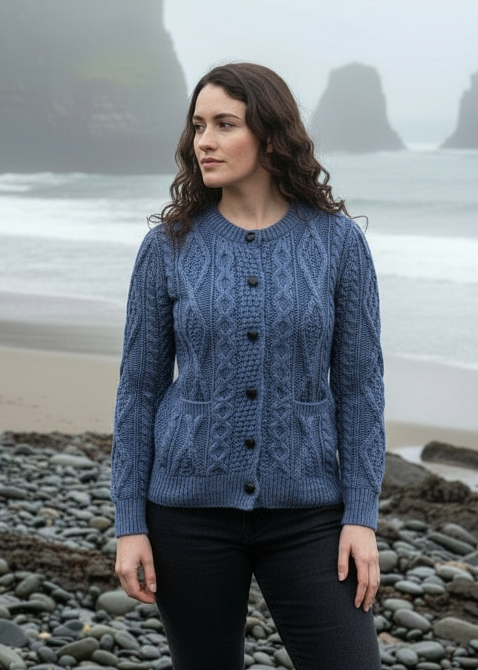 Ladies Aran Cardigan | Denim