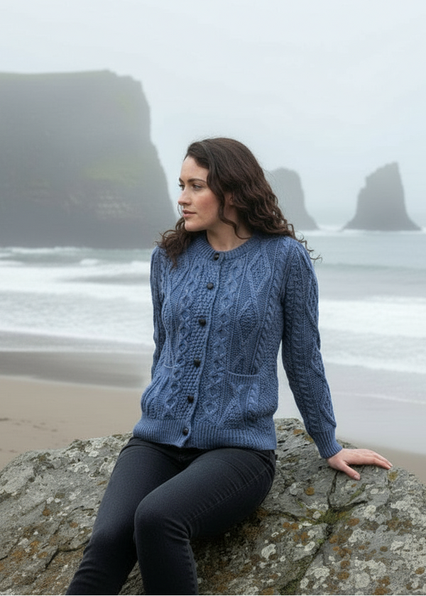 Ladies Aran Cardigan | Denim