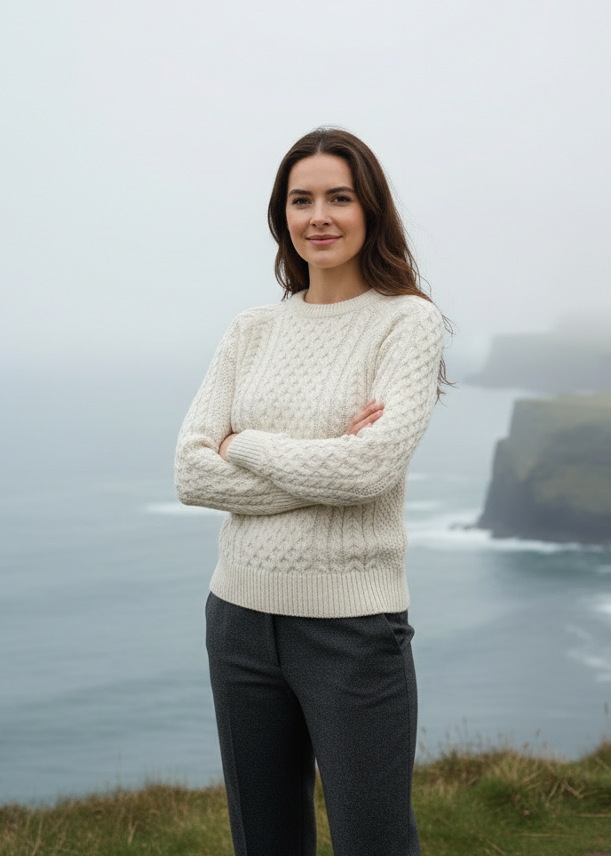 Arms crossed, peaceful-expression