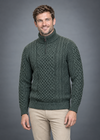 Aran Cable Knit Half Zip Sweater | 100% Merino Wool | Green