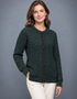 Aran-Strickjacke aus Merinowolle mit Zopfmuster | Armeegrün