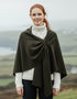 Irish Lambswool Draped Shawl - Asymmetrical Design | Army Green