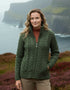 Aran Crafts Double Collar Trinity Cardigan | Army Green Merino Wool