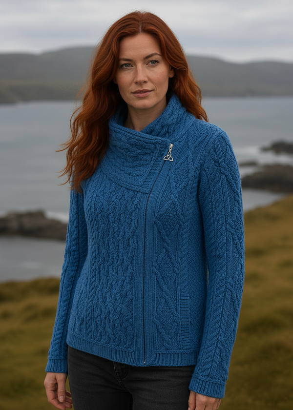 Aran Crafts Ladies Side Zip Cardigan | Bermuda