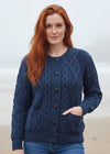 Ladies Aran Cardigan | Navy/Green Mix