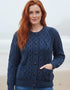 Ladies Aran Cardigan | Navy/Green Mix