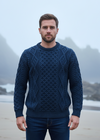 Aran Wool Sweater | Navy Green Mix